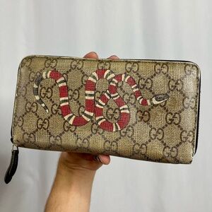 Gucci | 'GG Supreme Snake' canvas/leather monogram zip-around wallet
